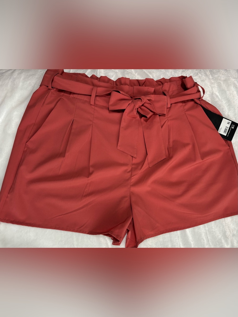 NW$58T 90Degree by Reflex hi-waist paper-bag tie shorts, pockets in rust-orange